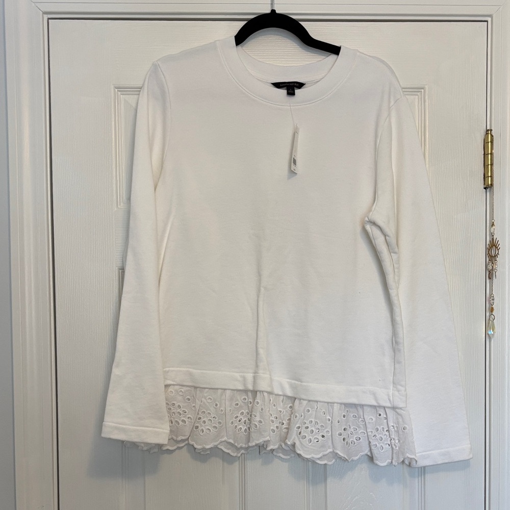 Banana Republic White Lace Trim Long Sleeve Top
